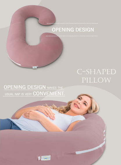Pregnancy Body Pillow with Jersey Cover,C Shaped Full Body Pillow for Pregnant Women