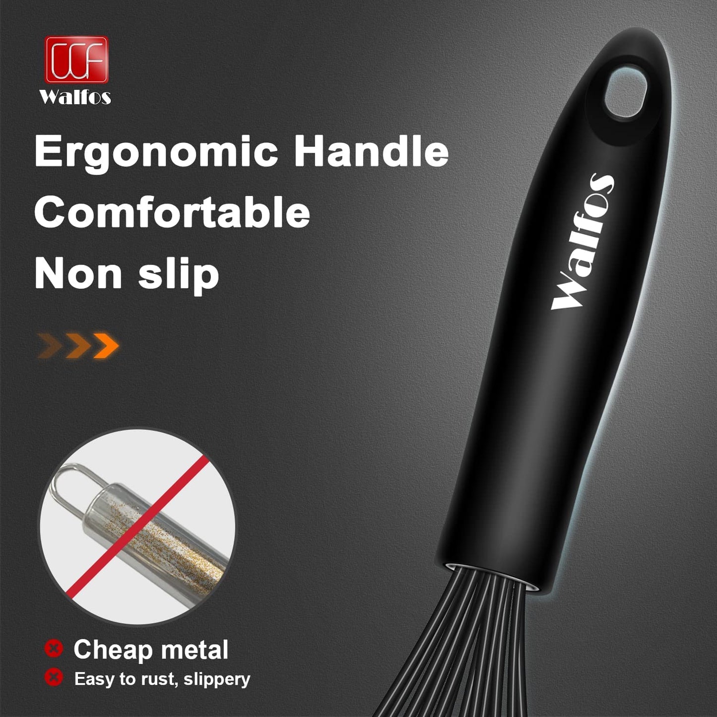 Silicone Whisk, Stainless Steel Wire Whisk Set of 3 -Heat Resistant Kitchen Whisks for Non-Stick Cookware, Balloon Egg Beater Perfect for Blending, Whisking, Beating, Frothing & Stirring, Black