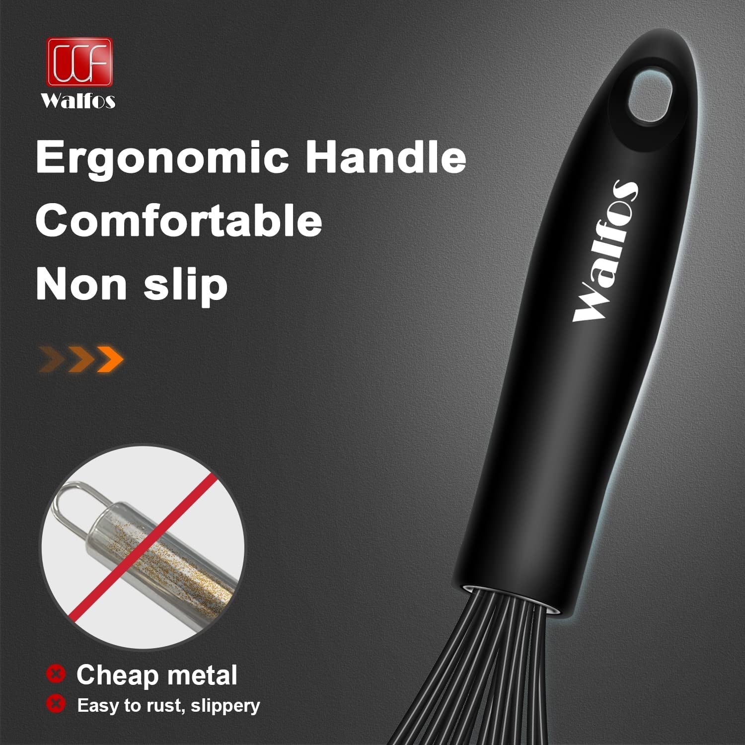 Silicone Whisk, Stainless Steel Wire Whisk Set of 3 -Heat Resistant Kitchen Whisks for Non-Stick Cookware, Balloon Egg Beater Perfect for Blending, Whisking, Beating, Frothing & Stirring, Black