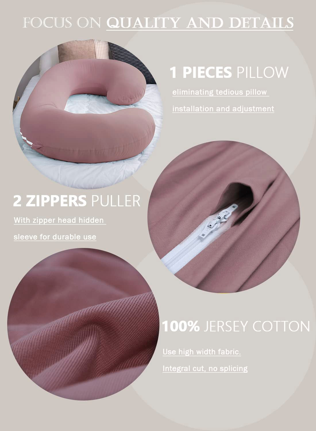 Pregnancy Body Pillow with Jersey Cover,C Shaped Full Body Pillow for Pregnant Women