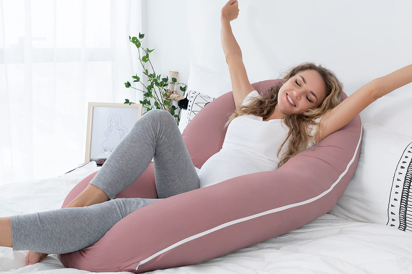 Pregnancy Body Pillow with Jersey Cover,C Shaped Full Body Pillow for Pregnant Women