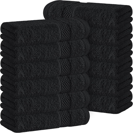 Luxury Cotton Washcloths - Makeup Removal Face Towel Set | 12 Pack | Black