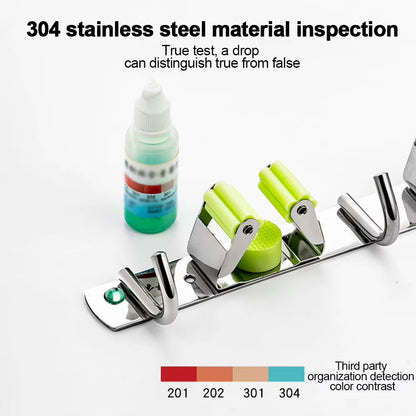 GripLock™ Stainless Steel Wall Mount Mop & Broom Holder – Space-Saving Hook for Kitchen & Bathroom Organization