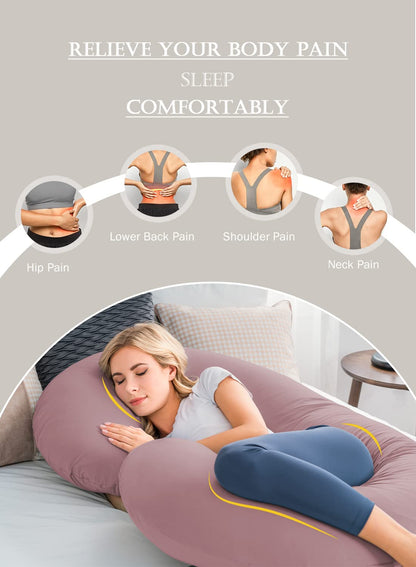 Pregnancy Body Pillow with Jersey Cover,C Shaped Full Body Pillow for Pregnant Women
